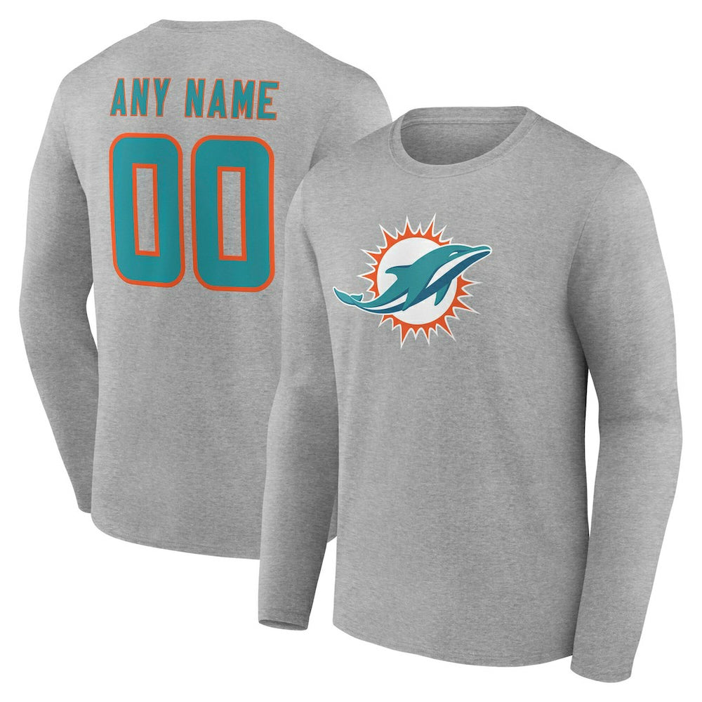 NFL Miami Dolphins Team Authentic Personalized Name & Number Long Sleeve T-Shirt