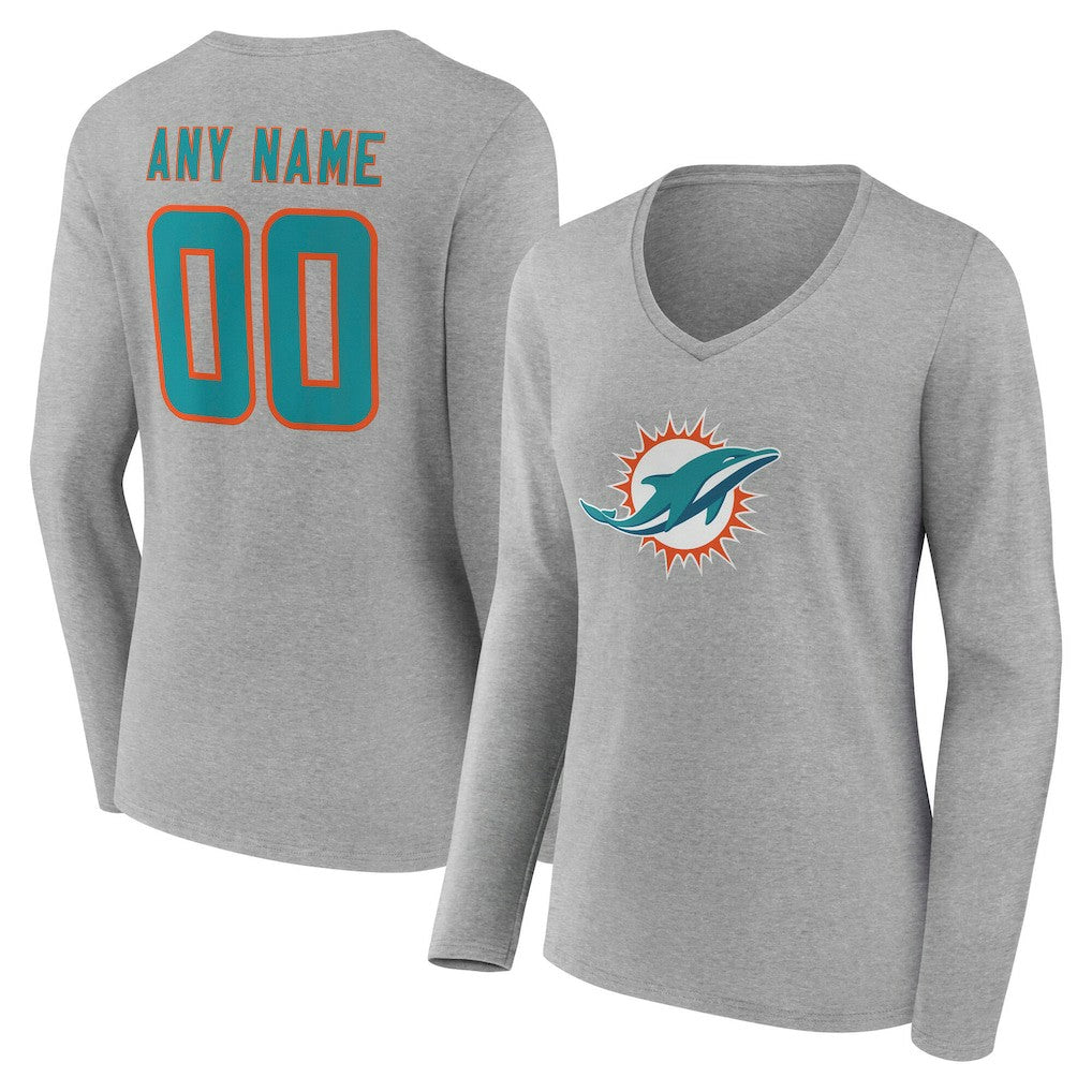NFL Miami Dolphins Women's Team Authentic Personalized Name & Number Long Sleeve V-Neck T-Shirt