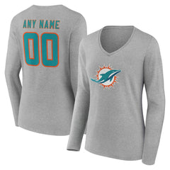 NFL Miami Dolphins Women's Team Authentic Personalized Name & Number Long Sleeve V-Neck T-Shirt