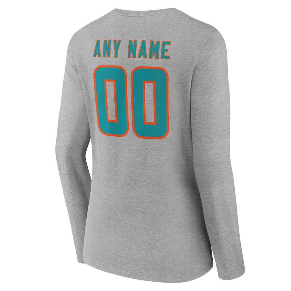 NFL Miami Dolphins Women's Team Authentic Personalized Name & Number Long Sleeve V-Neck T-Shirt