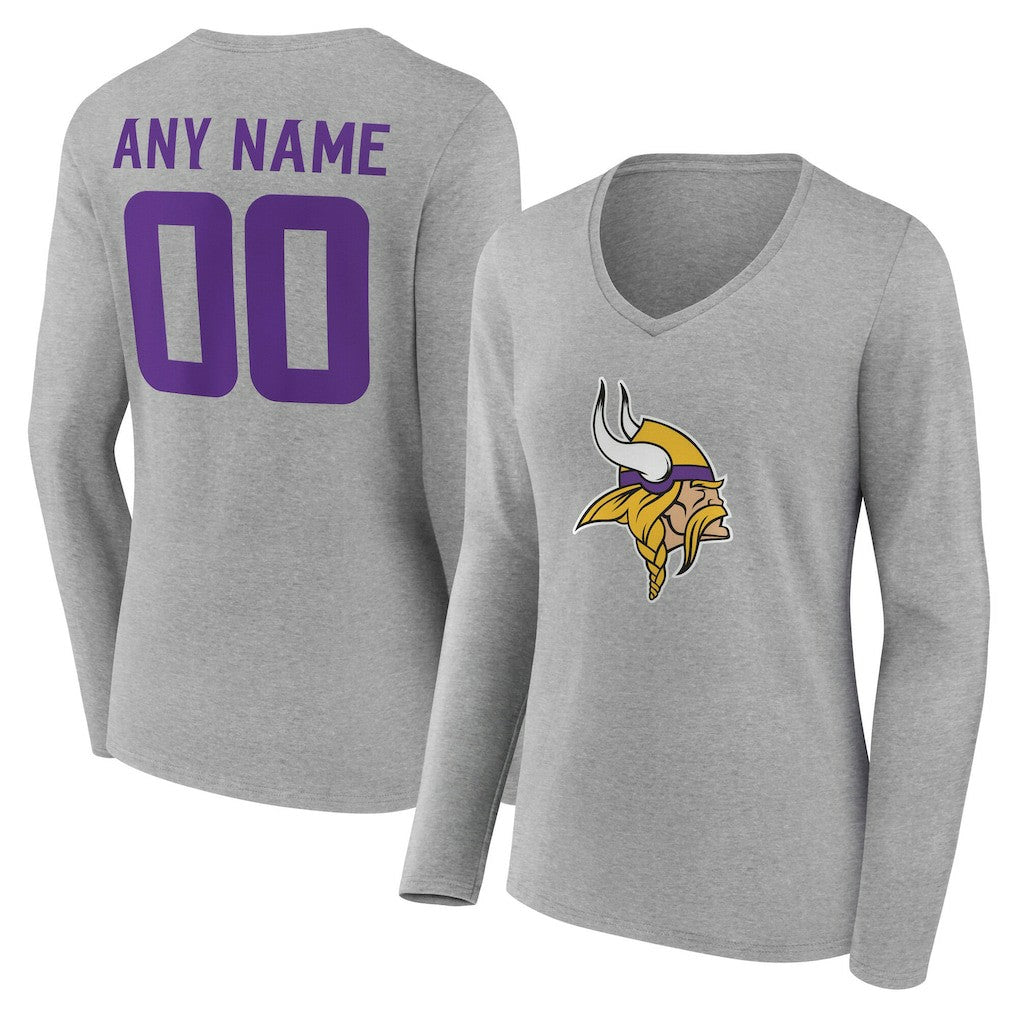 NFL Minnesota Vikings Women's Team Authentic Personalized Name & Number Long Sleeve V-Neck T-Shirt