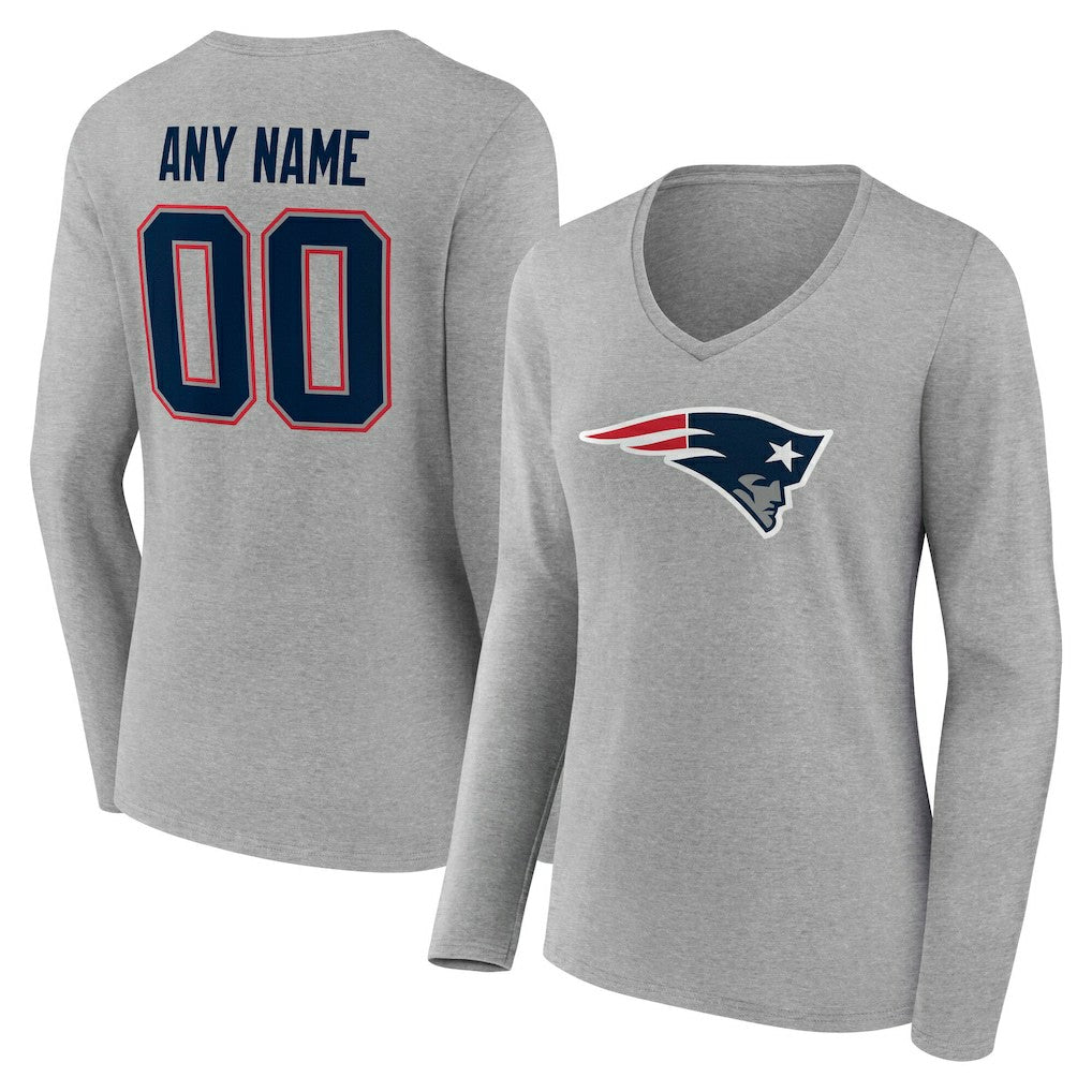 NFL New England Patriots Women's Team Authentic Personalized Name & Number Long Sleeve V-Neck T-Shirt