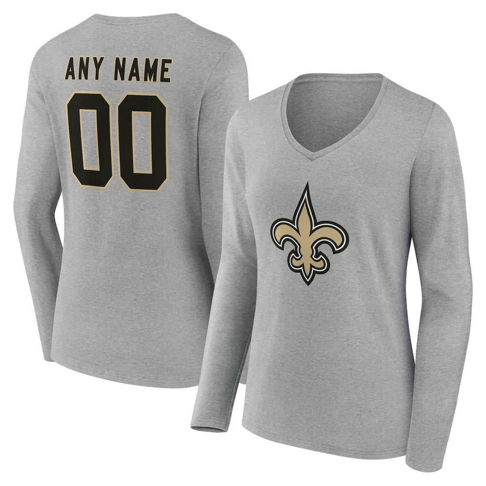 NFL New Orleans Saints Women's Team Authentic Personalized Name & Number Long Sleeve V-Neck T-Shirt