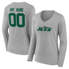 NFL New York Jets Women's Team Authentic Personalized Name & Number Long Sleeve V-Neck T-Shirt