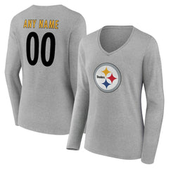 NFL Pittsburgh Steelers Women's Team Authentic Personalized Name & Number Long Sleeve V-Neck T-Shirt