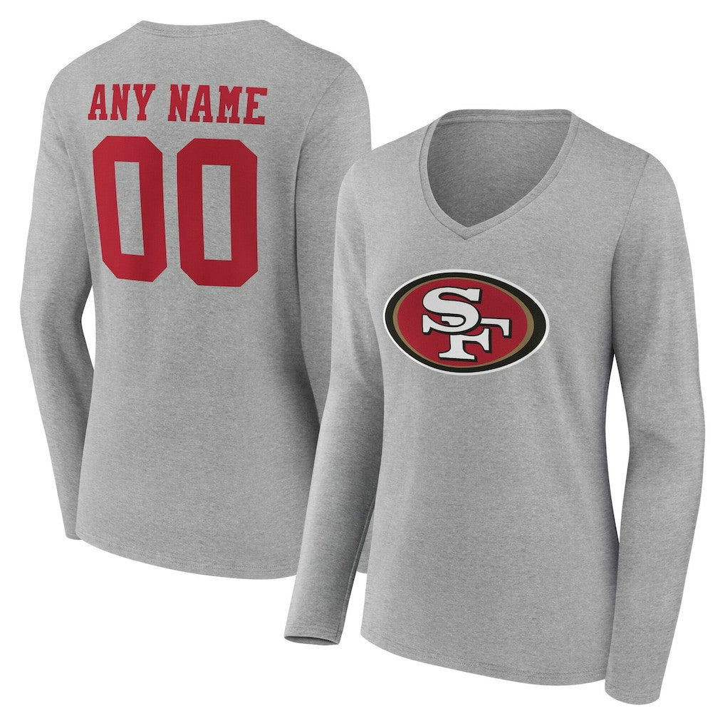 NFL San Francisco 49ers Women's Team Authentic Personalized Name & Number Long Sleeve V-Neck T-Shirt