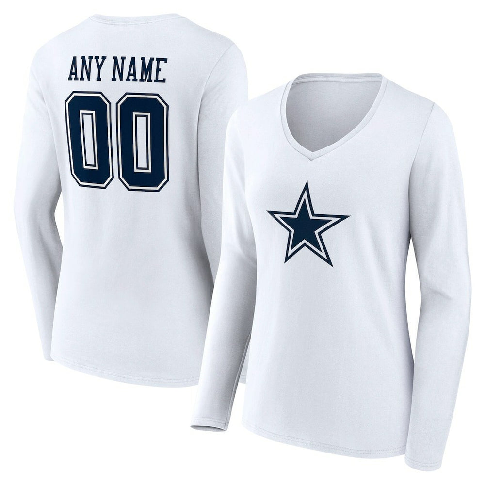 NFL Dallas Cowboys Women's Team Authentic Personalized Name & Number Long Sleeve V-Neck T-Shirt