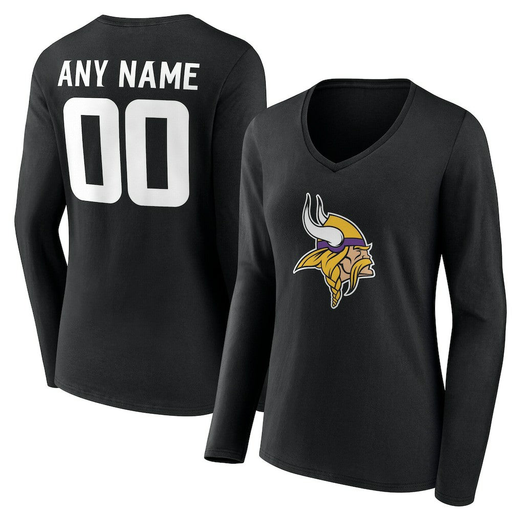 NFL Minnesota Vikings Women's Team Authentic Personalized Name & Number Long Sleeve V-Neck T-Shirt