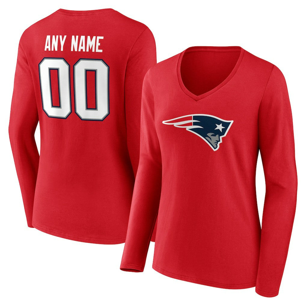 NFL New England Patriots Women's Team Authentic Personalized Name & Number Long Sleeve V-Neck T-Shirt
