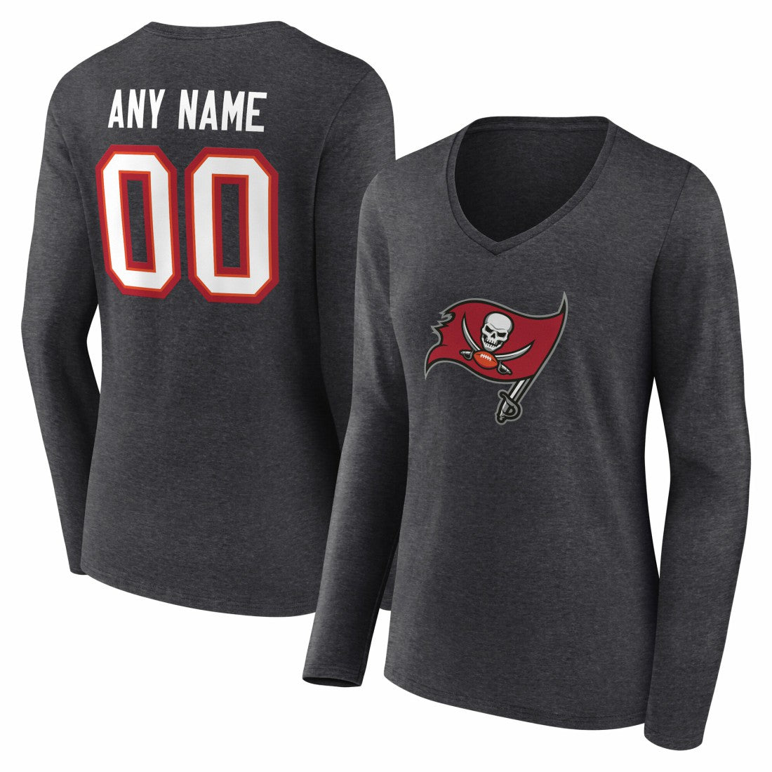NFL Tampa Bay Buccaneers Women's Team Authentic Personalized Name & Number Long Sleeve V-Neck T-Shirt
