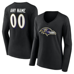 NFL Baltimore Ravens Women's Team Authentic Personalized Name & Number Long Sleeve V-Neck T-Shirt