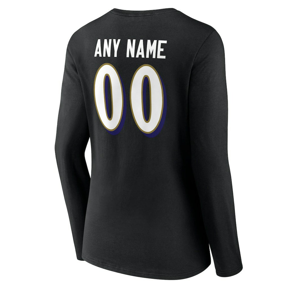 NFL Baltimore Ravens Women's Team Authentic Personalized Name & Number Long Sleeve V-Neck T-Shirt