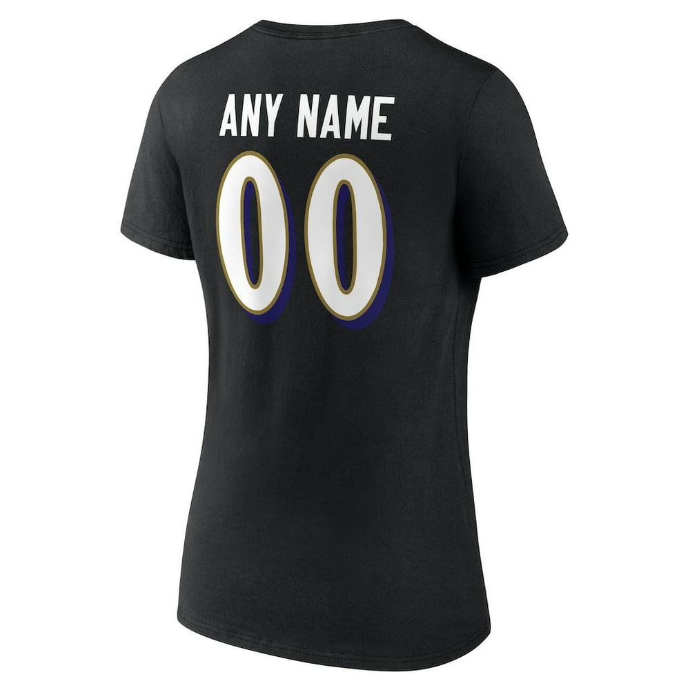 NFL Baltimore Ravens Women's Team Authentic Personalized Name & Number V-Neck T-Shirt