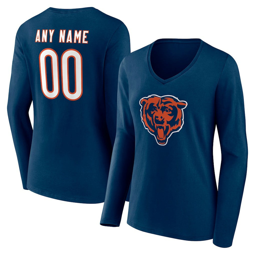 NFL Chicago Bears Women's Team Authentic Personalized Name & Number Long Sleeve V-Neck T-Shirt