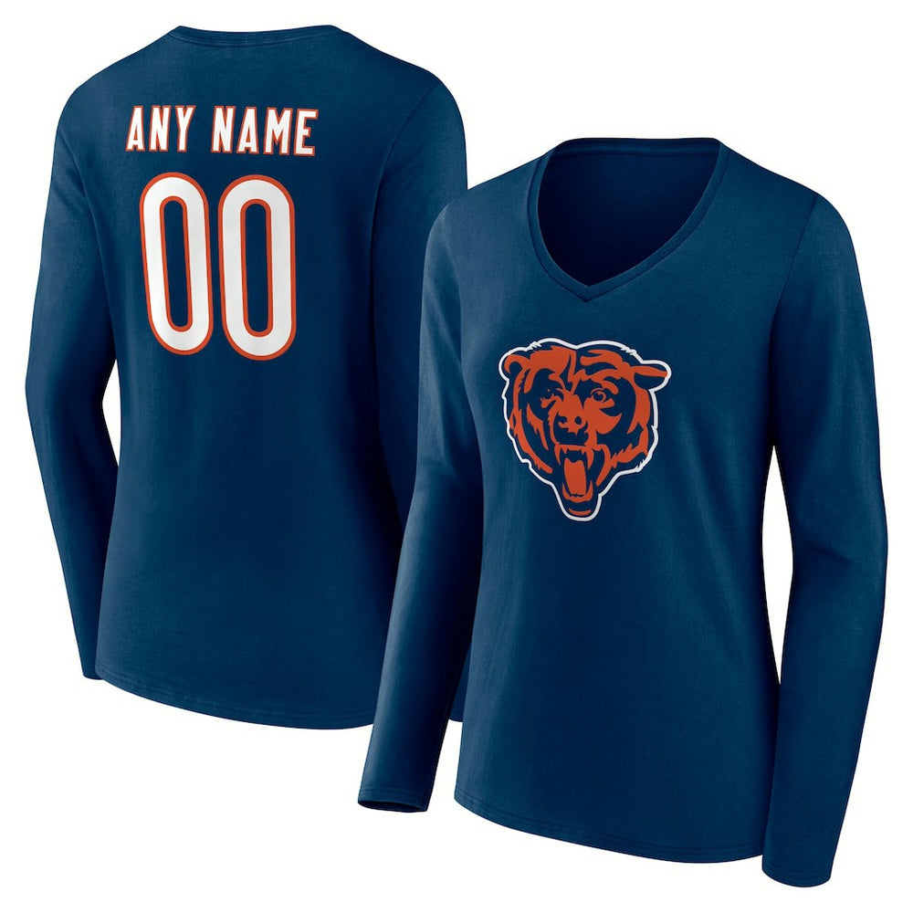 NFL Chicago Bears Women's Team Authentic Personalized Name & Number Long Sleeve V-Neck T-Shirt