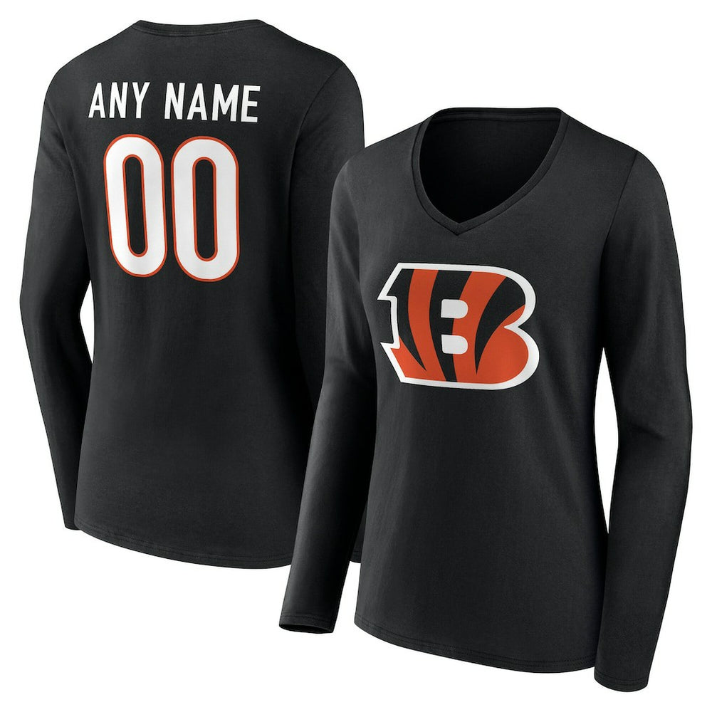 NFL Cincinnati Bengals Women's Team Authentic Personalized Name & Number Long Sleeve V-Neck T-Shirt