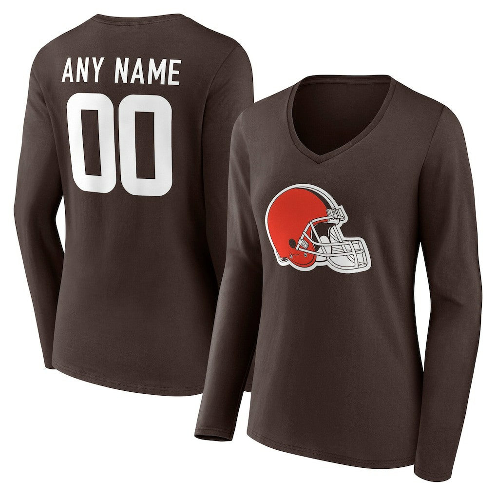 NFL Cleveland Browns Women's Team Authentic Personalized Name & Number Long Sleeve V-Neck T-Shirt