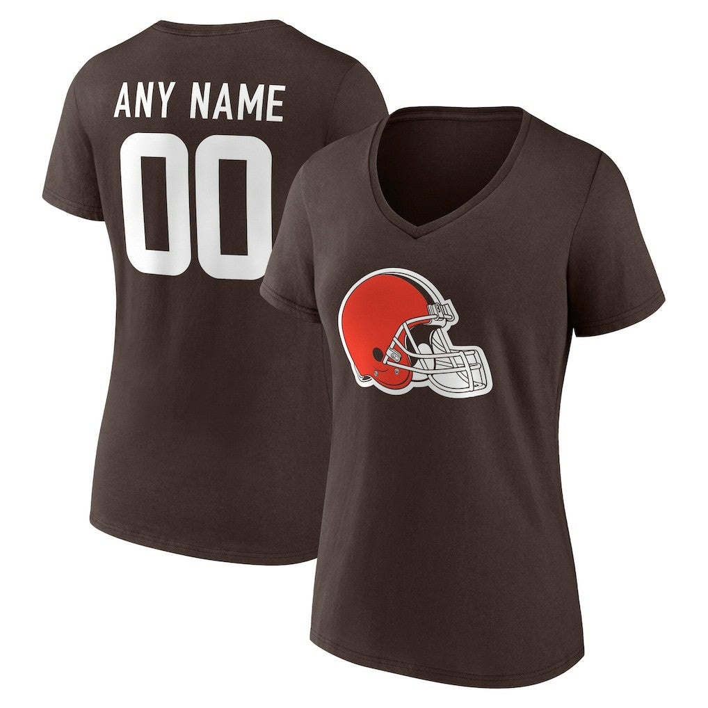 NFL Cleveland Browns Women's Team Authentic Personalized Name & Number V-Neck T-Shirt