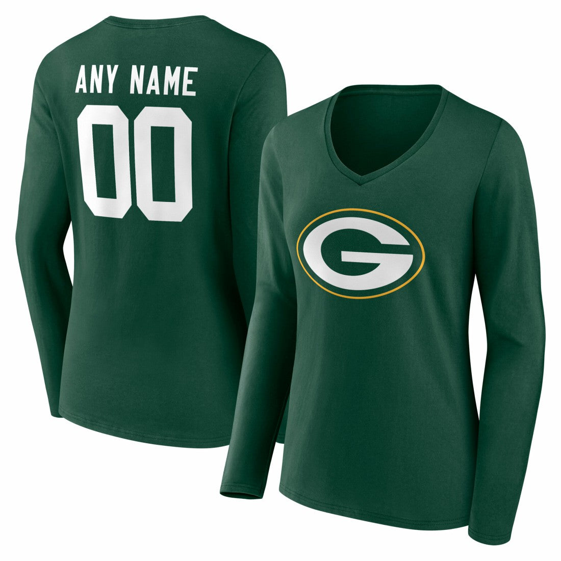 NFL Green Bay Packers Women's Team Authentic Personalized Name & Number Long Sleeve V-Neck T-Shirt