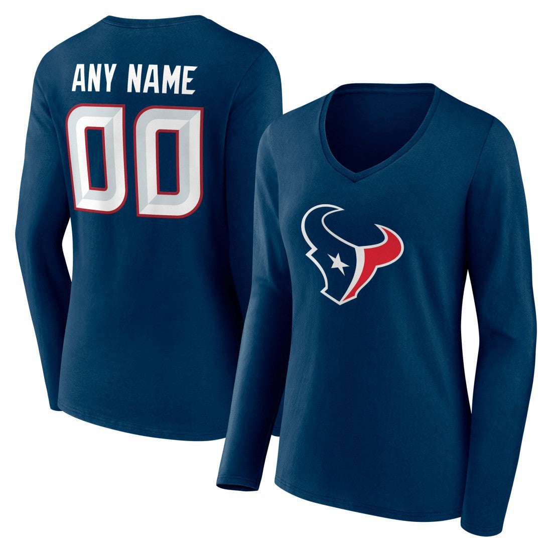 NFL Houston Texans Women's Team Authentic Personalized Name & Number Long Sleeve V-Neck T-Shirt