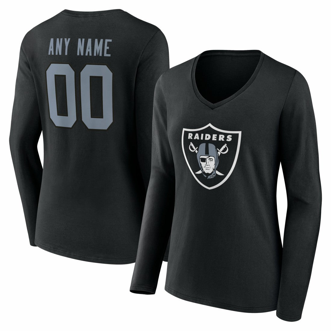 NFL Las Vegas Raiders Women's Team Authentic Personalized Name & Number Long Sleeve V-Neck T-Shirt
