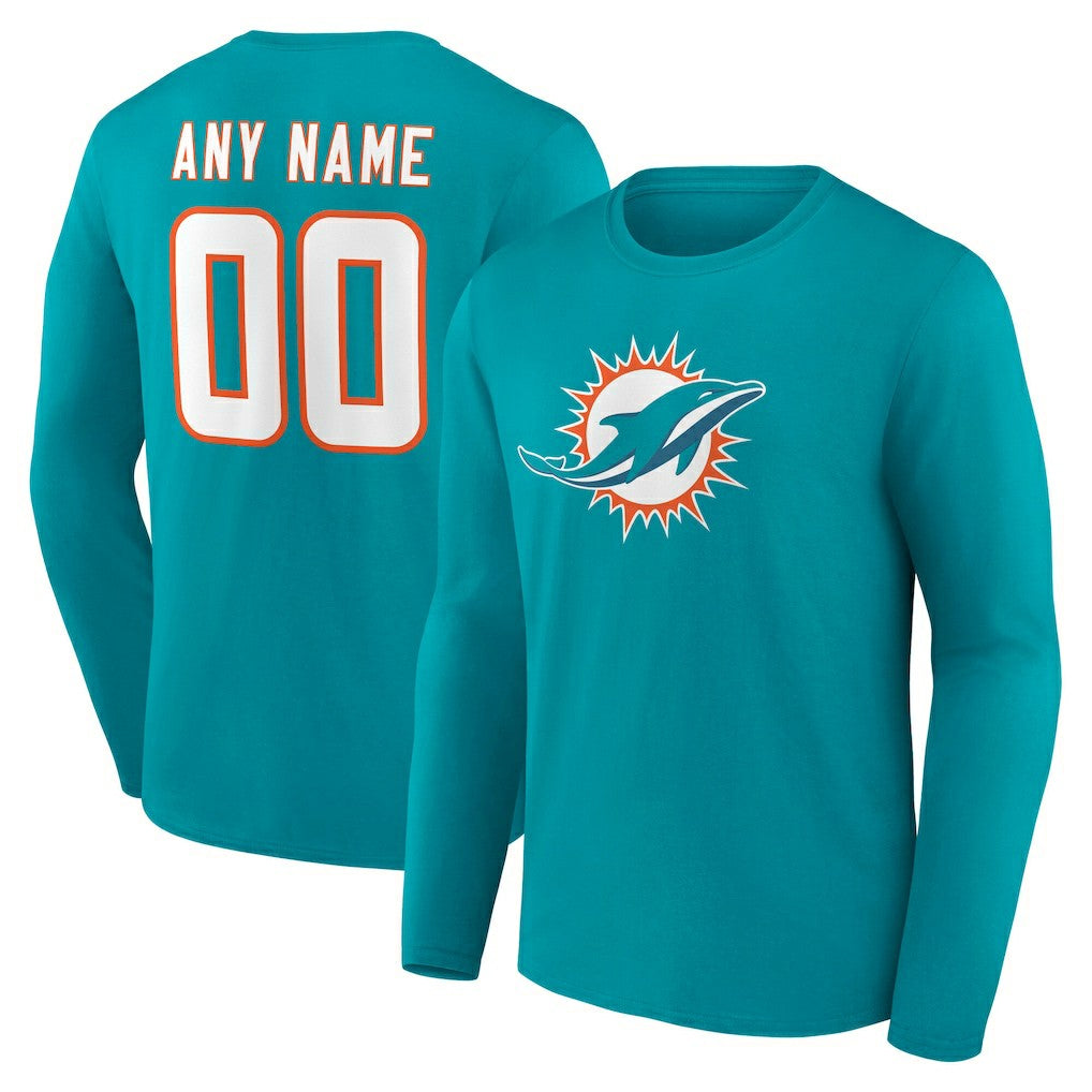 NFL Miami Dolphins Team Authentic Personalized Name & Number Long Sleeve T-Shirt