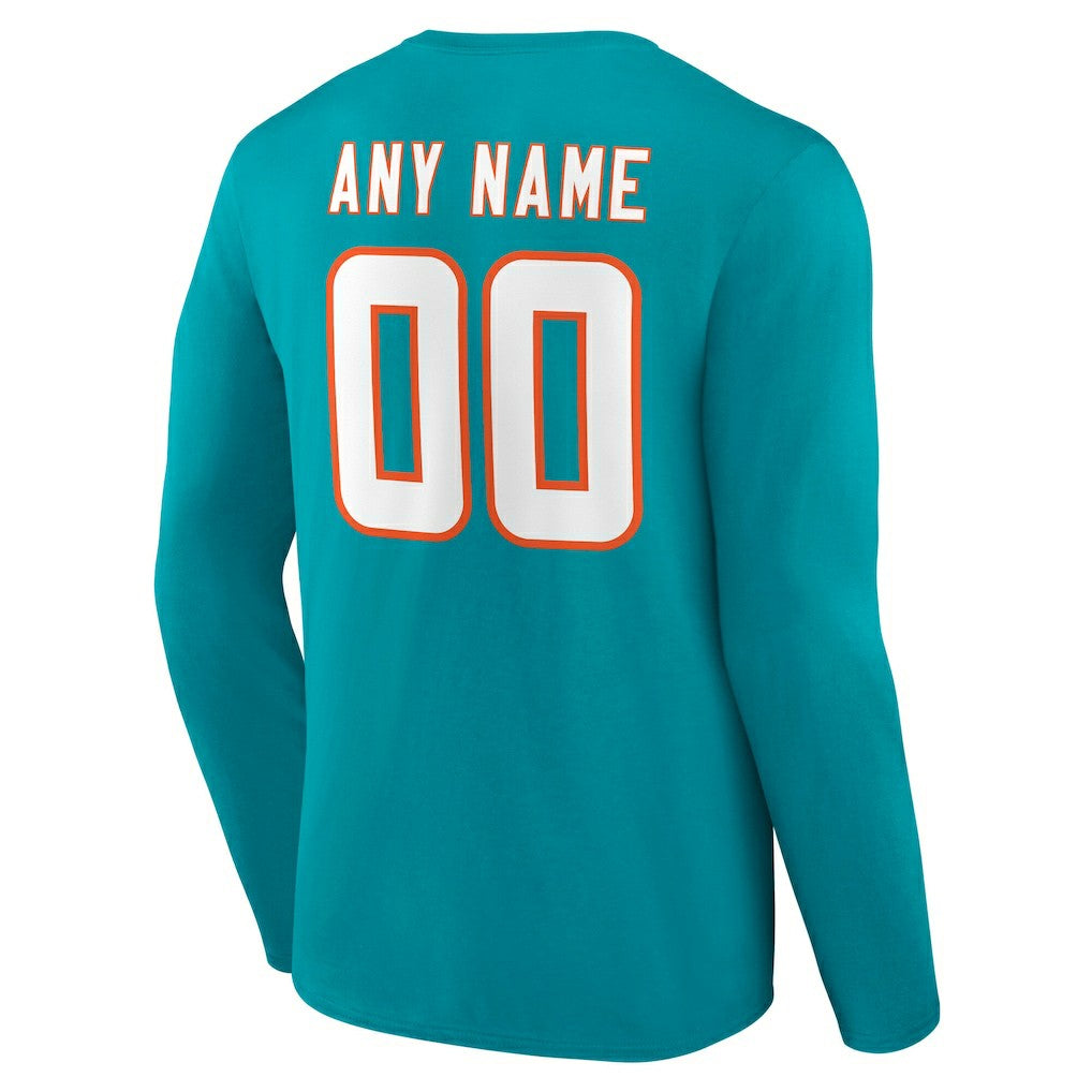 NFL Miami Dolphins Team Authentic Personalized Name & Number Long Sleeve T-Shirt