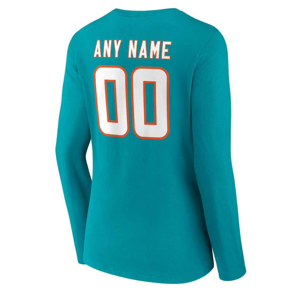 NFL Miami Dolphins Women's Team Authentic Personalized Name & Number Long Sleeve V-Neck T-Shirt