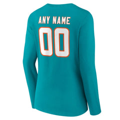 NFL Miami Dolphins Women's Team Authentic Personalized Name & Number Long Sleeve V-Neck T-Shirt