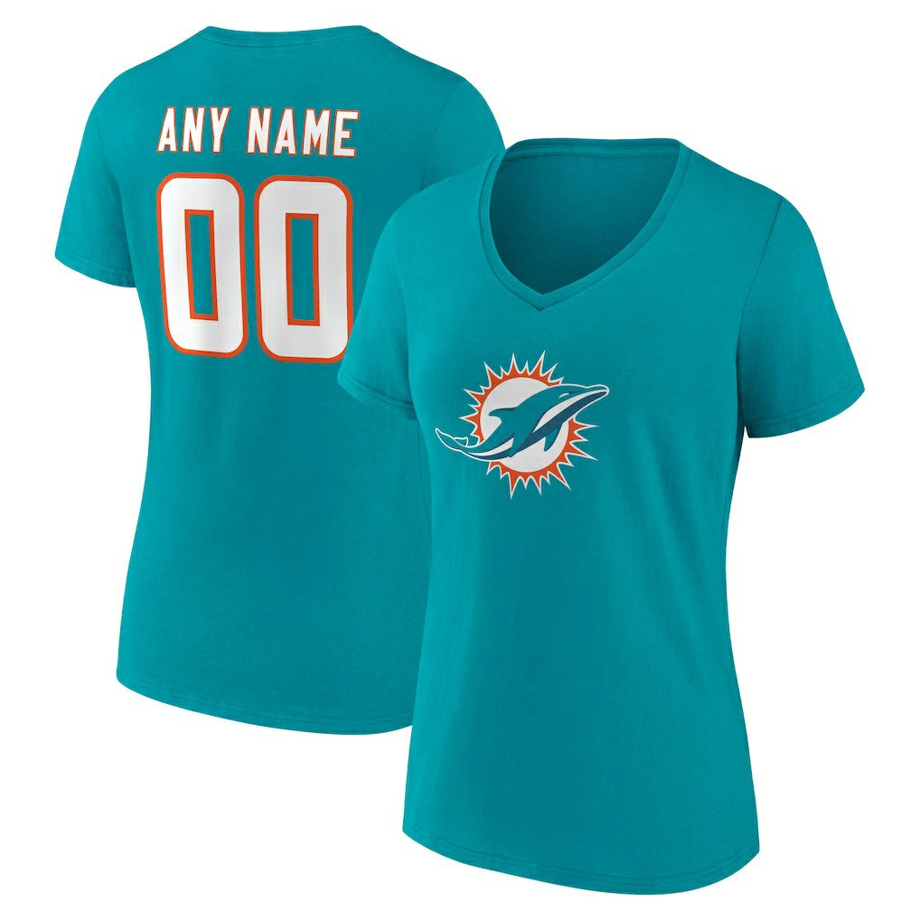 NFL Miami Dolphins Women's Team Authentic Personalized Name & Number V-Neck T-Shirt