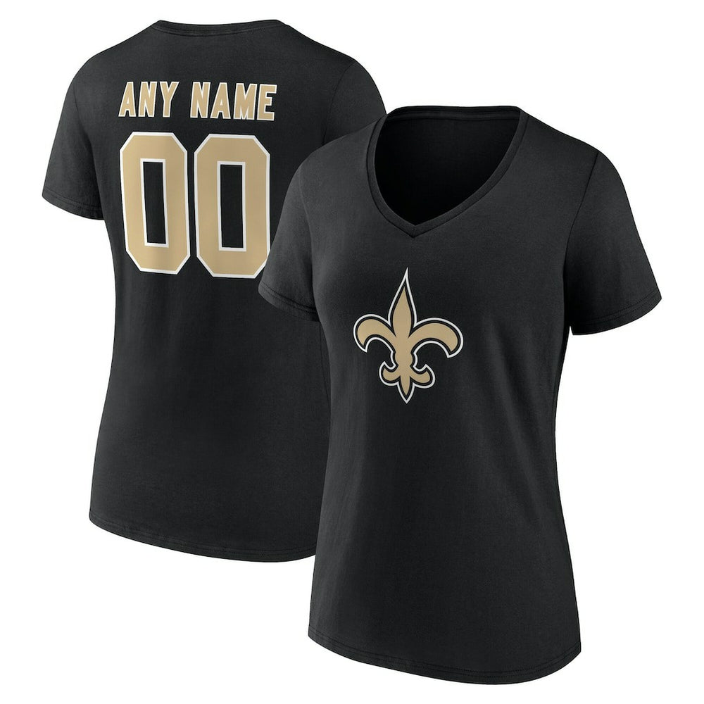 NFL New Orleans Saints Women's Team Authentic Personalized Name & Number V-Neck T-Shirt