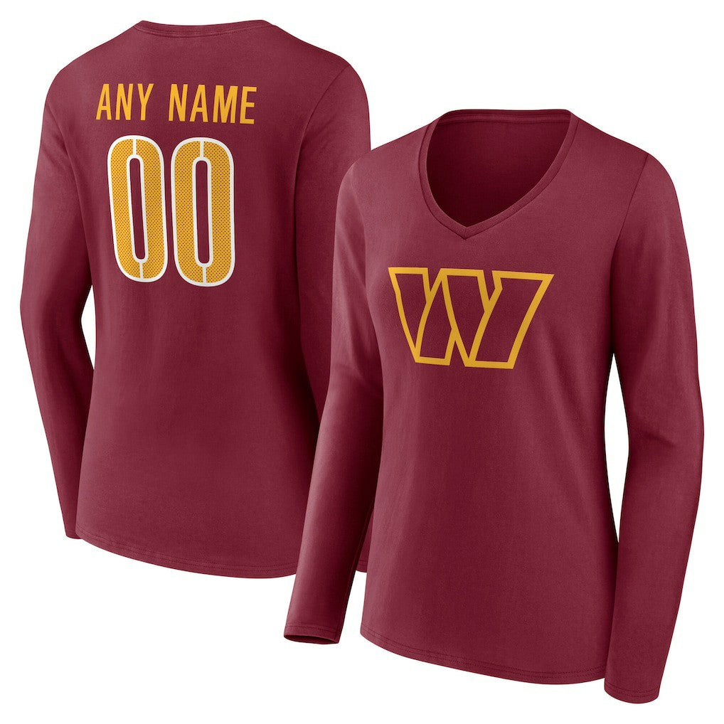 NFL Washington Commanders Women's Team Authentic Personalized Name & Number Long Sleeve V-Neck T-Shirt