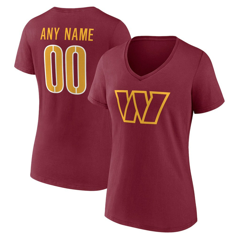 NFL Washington Commanders Women's Team Authentic Personalized Name & Number V-Neck T-Shirt