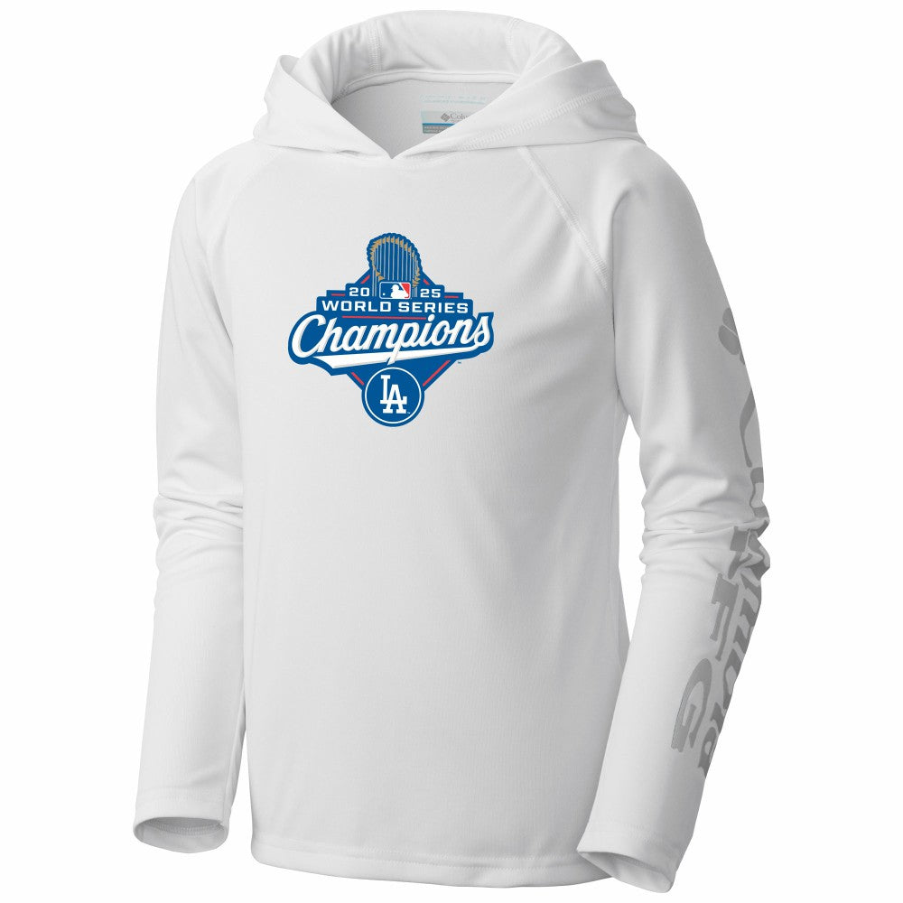 Los Angeles Dodgers Youth 2025 World Series Champions Terminal Tackle Omni-Shade Hoodie - White | Columbia