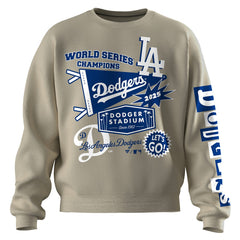 Los Angeles Dodgers Women's 2025 World Series Champions Pennant Spirit Jersey Fleece Sweatshirt - Beige