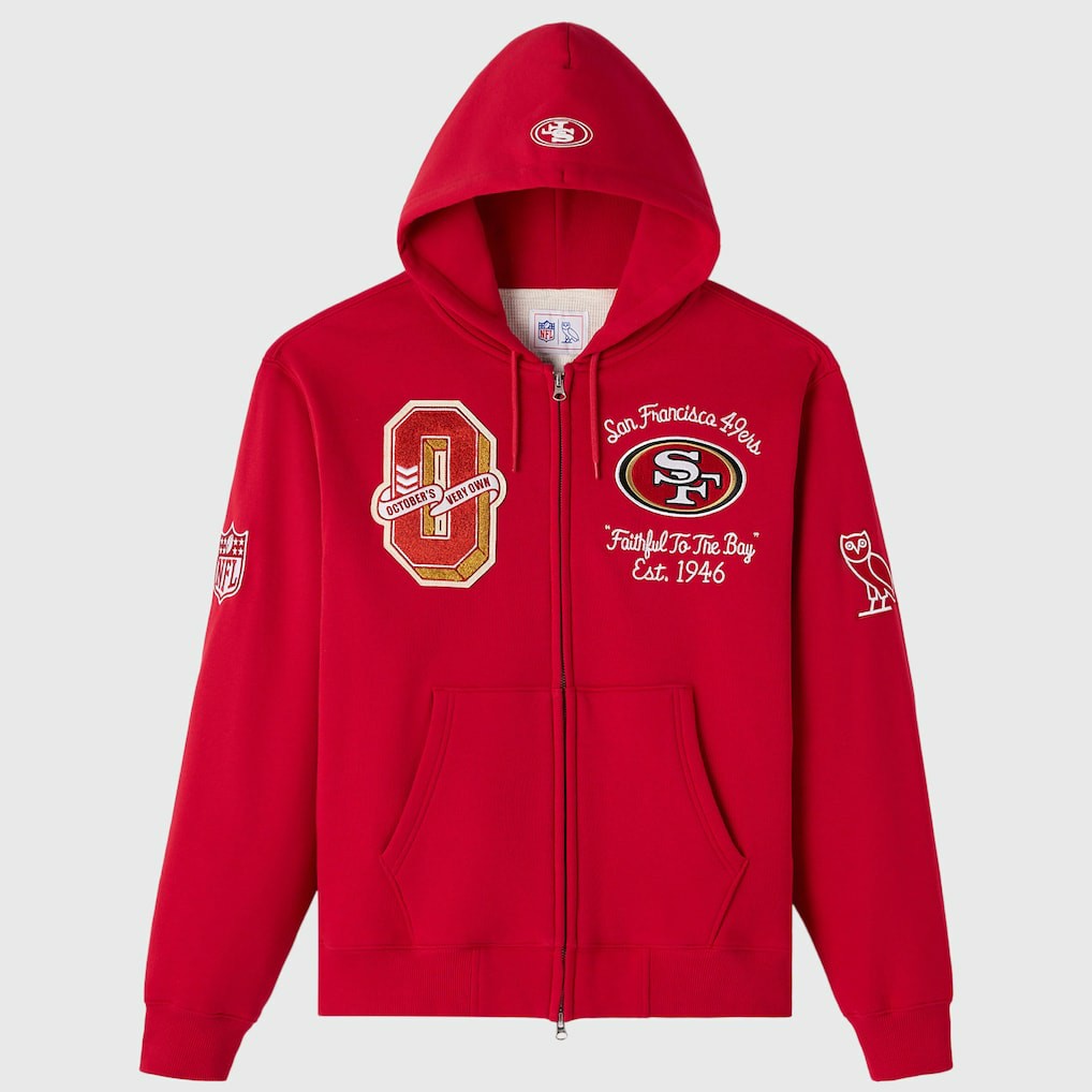 NFL San Francisco 49ers OVO x NFL Unisex Full-Zip Waffle-Lined Hoodie