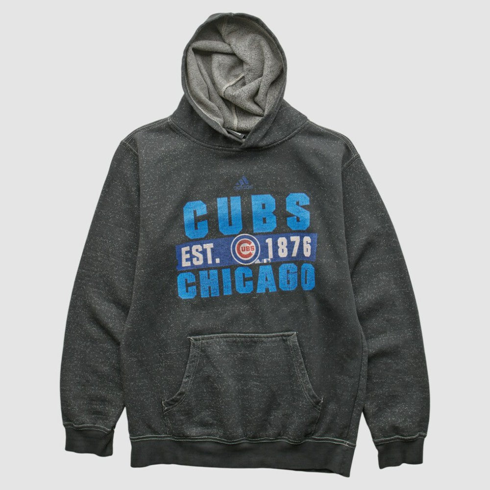 Chicago Cubs Adidas 2010s Hooded Pullover Sweatshirt - Dark Heather Gray Vintage