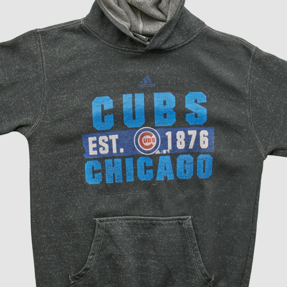 Chicago Cubs Adidas 2010s Hooded Pullover Sweatshirt - Dark Heather Gray Vintage