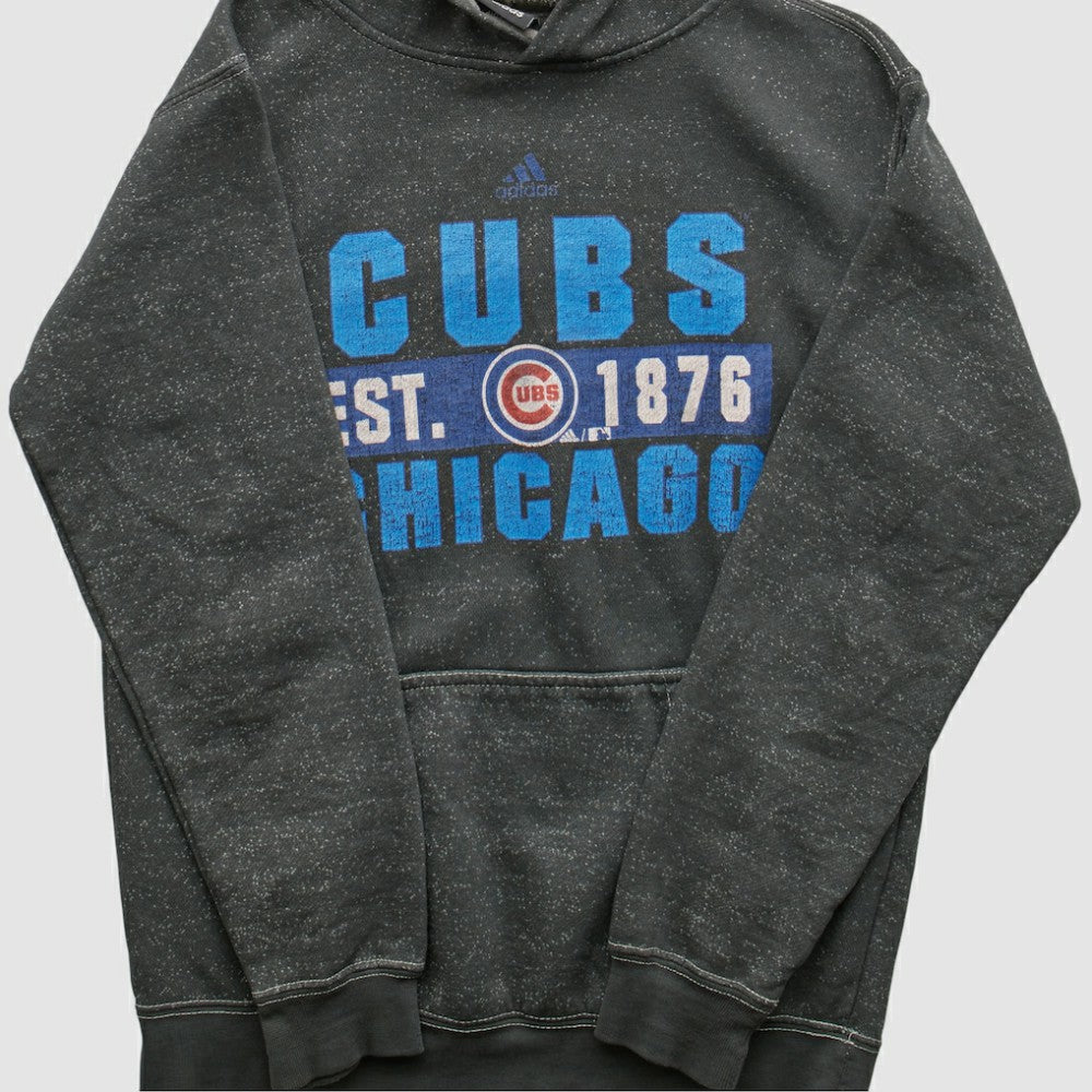 Chicago Cubs Adidas 2010s Hooded Pullover Sweatshirt - Dark Heather Gray Vintage