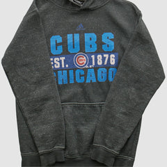 Chicago Cubs Adidas 2010s Hooded Pullover Sweatshirt - Dark Heather Gray Vintage