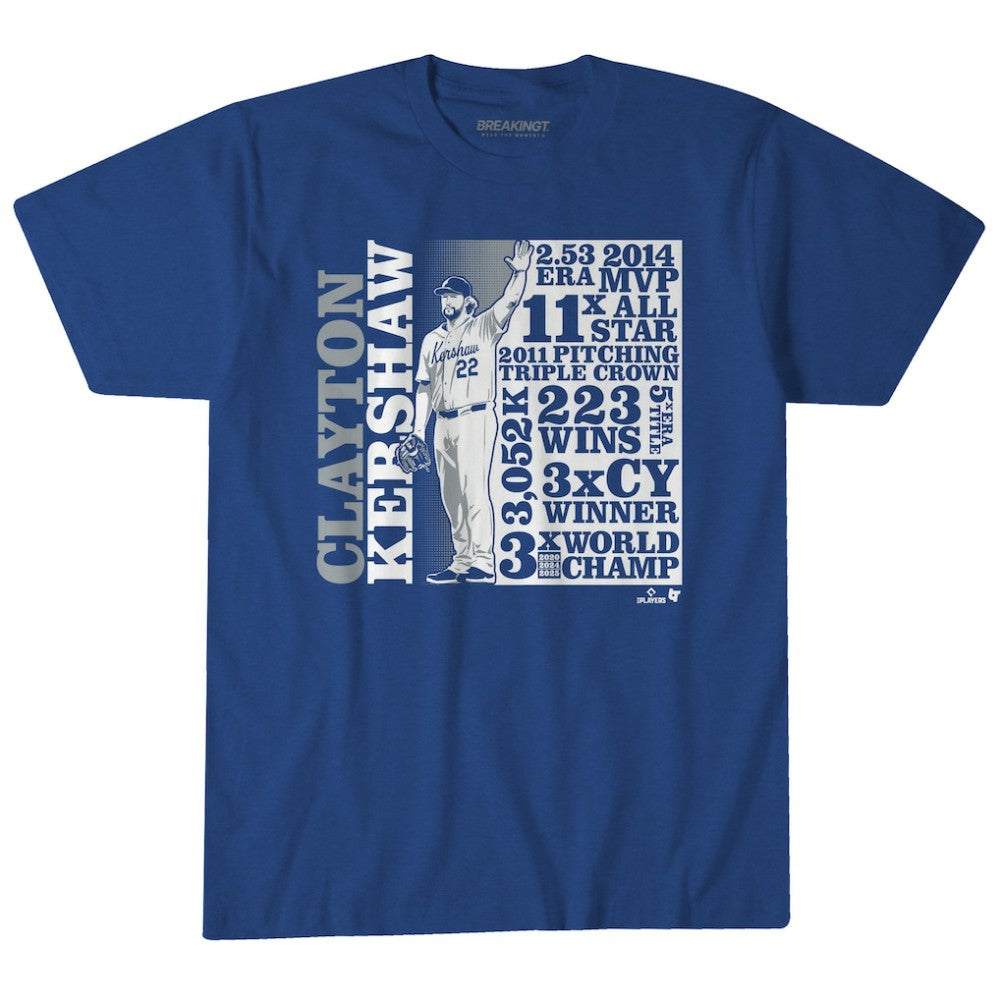Clayton Kershaw Los Angeles Dodgers BreakingT Unisex GOAT List T-Shirt - Royal