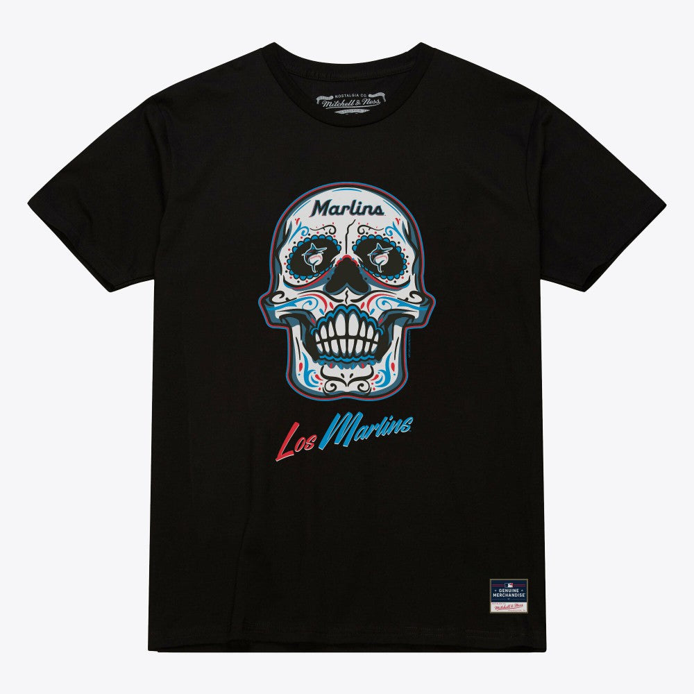 Miami Marlins Women's Sugar Skull Boxy T-Shirt - Black | Mitchell & Ness