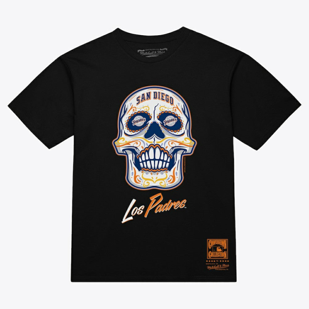 San Diego Padres Women's Sugar Skull Boxy T-Shirt - Black | Mitchell & Ness