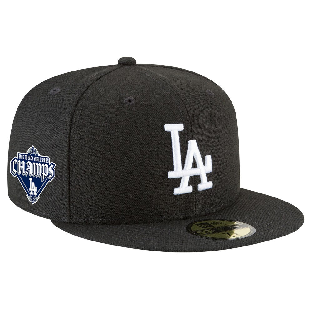 Los Angeles Dodgers 2024/25 Back-to-Back Champions Diamond Side Patch 59FIFTY Fitted Hat - Black | New Era