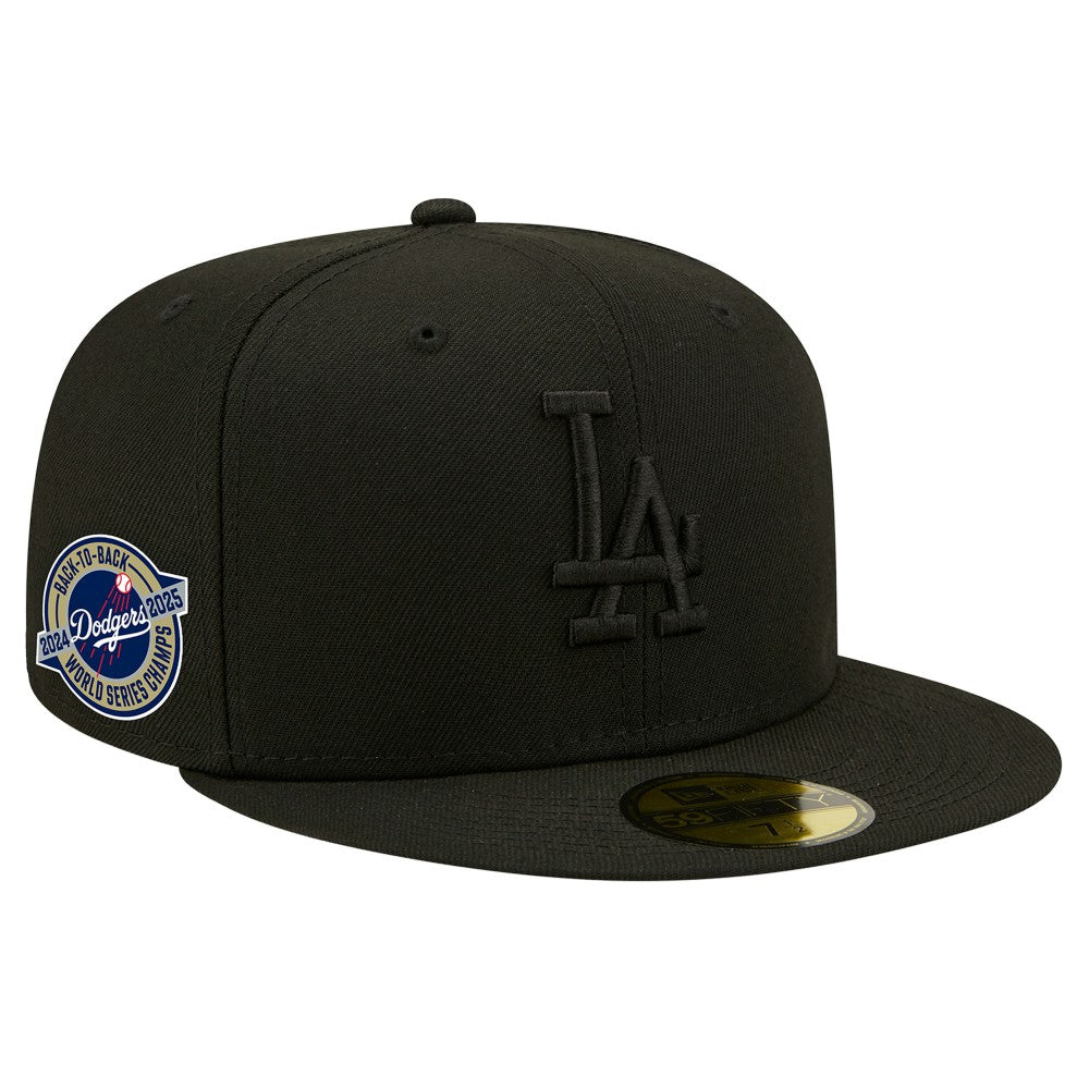 Los Angeles Dodgers 2024/25 Back to Back Champions Circle Side Patch Fitted 59FIFTY Hat - Black | New Era