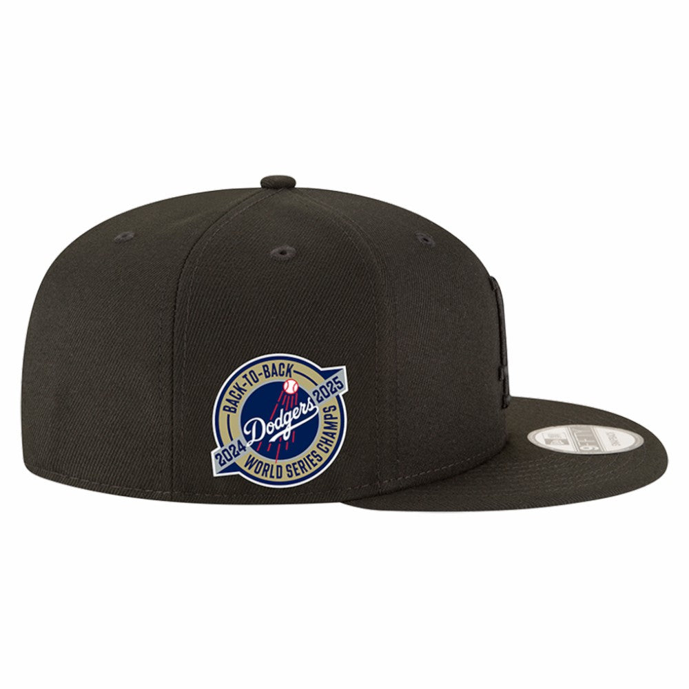 Los Angeles Dodgers 2024/25 Back-to-Back Champions Circle Side Patch 9FIFTY Snapback Hat - Black | New Era