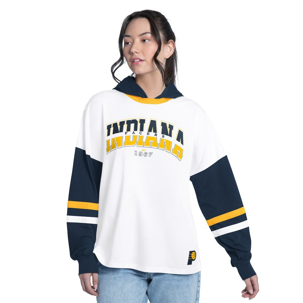 Indiana Pacers G-III 4Her by Carl Banks Women's Key Player Oversized Hooded Long Sleeve T-Shirt - White/Navy shop
