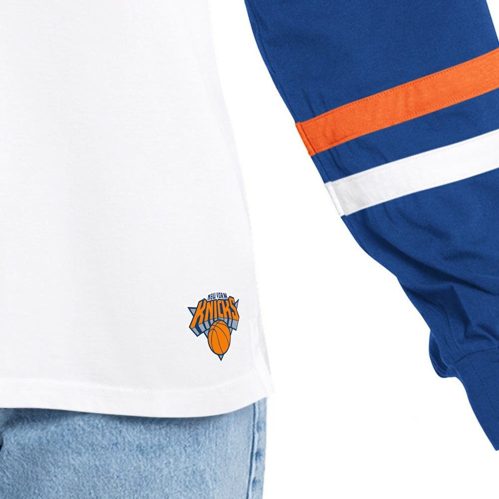 New York Knicks G-III 4Her by Carl Banks Women's Key Player Oversized Hooded Long Sleeve T-Shirt - White/Royal shop