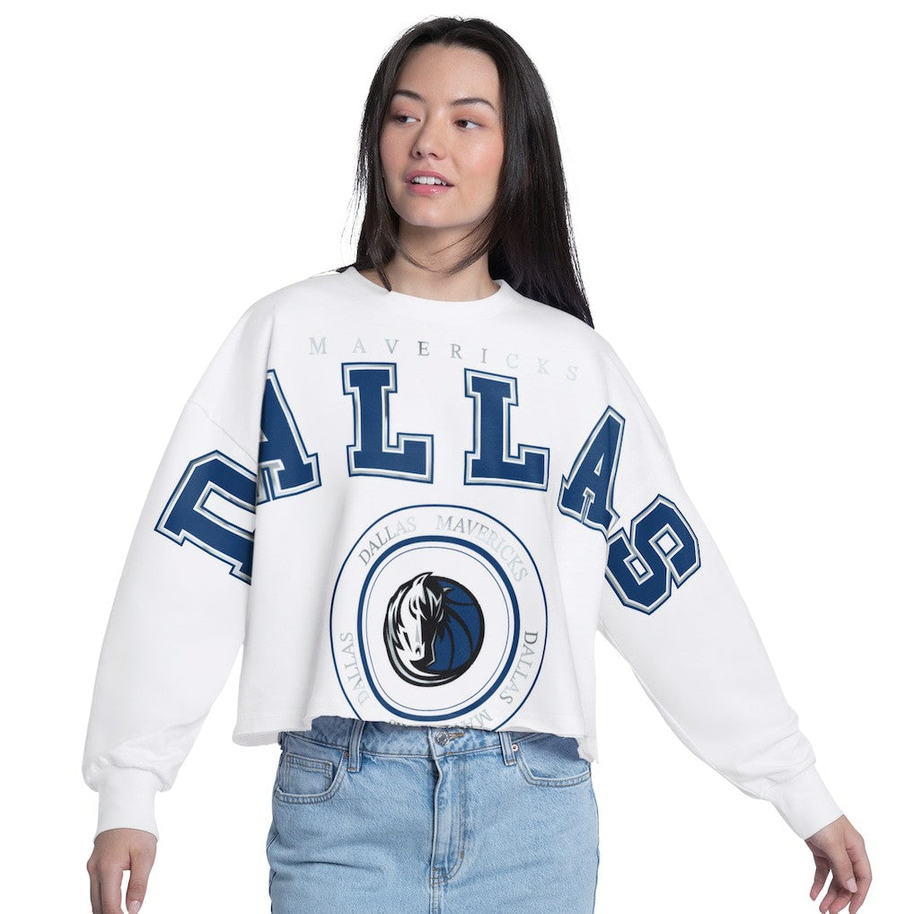Dallas Mavericks G-III 4Her by Carl Banks Women's Bleachers Cropped French Terry Sweatshirt sale - White for sale