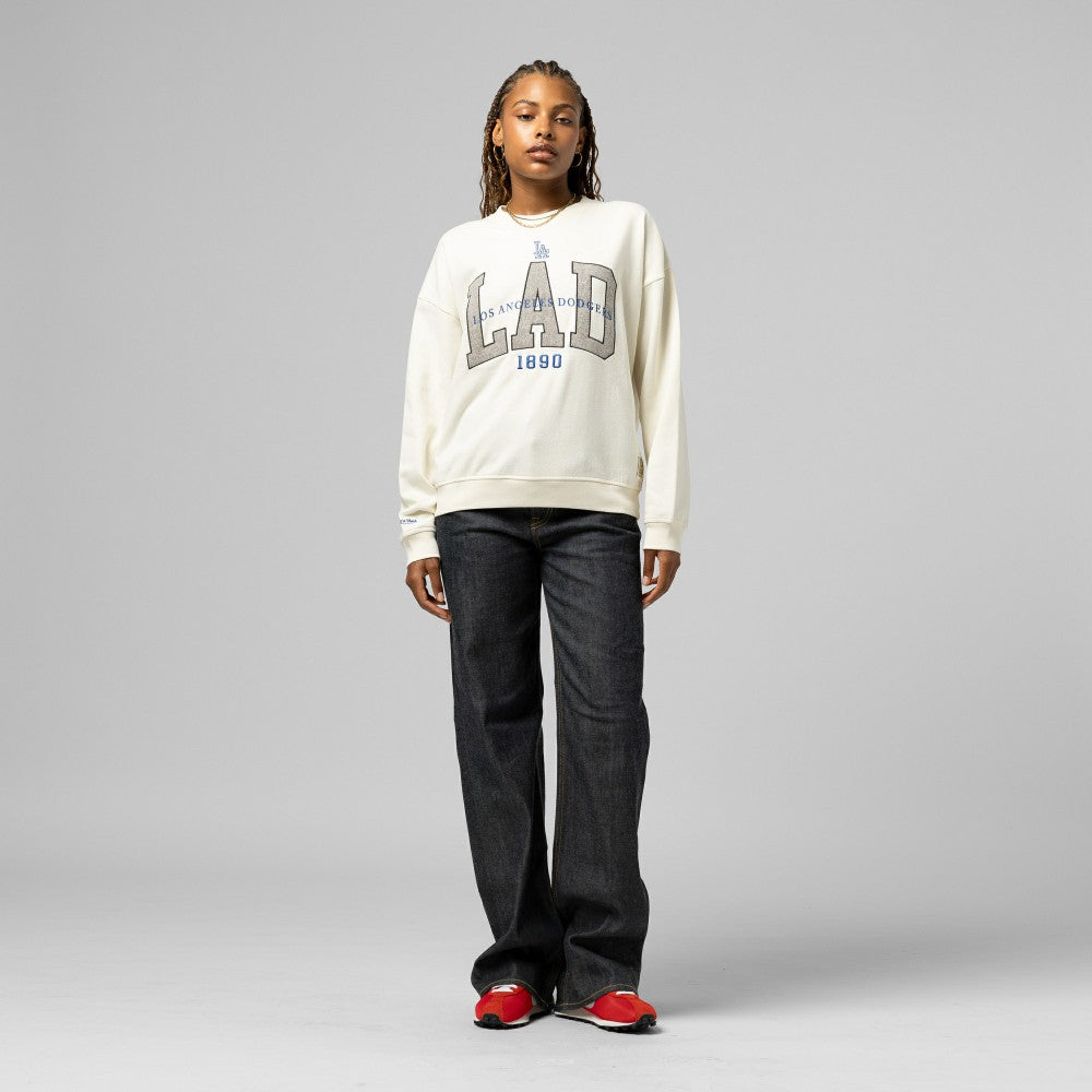 Los Angeles Dodgers Women's Premium Crewneck Sweatshirt - Cream | Mitchell & Ness